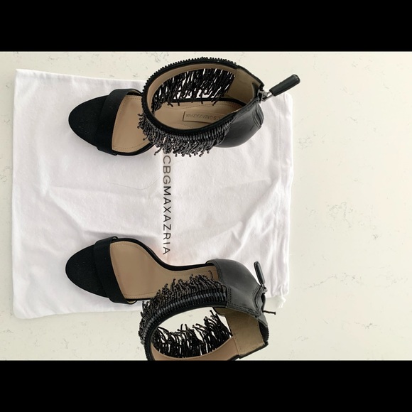 Black BCBGMaxAzria stiletto sandals w/ tassels - Picture 3 of 7